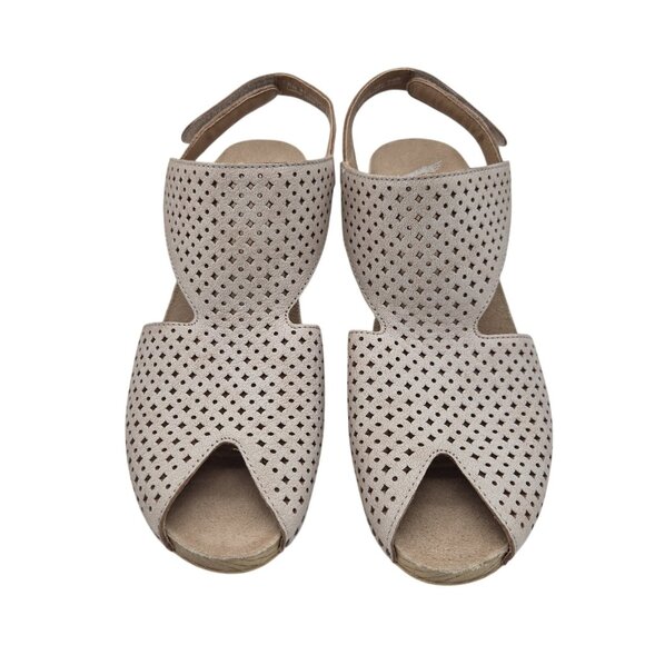 Dansko Teagan Laser Cut Leather Heeled Sandals Women\'s Size 41 Ivory (01)